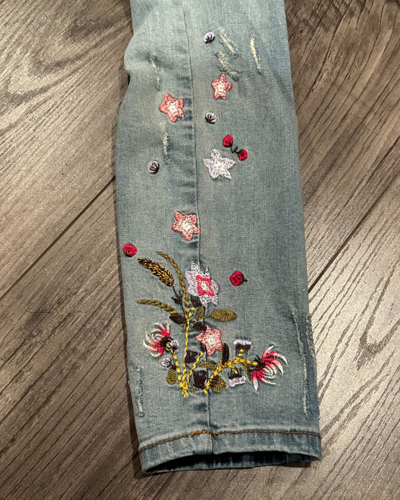 Y2K Floral Embroidery Women's Skinny Jeans - Size M