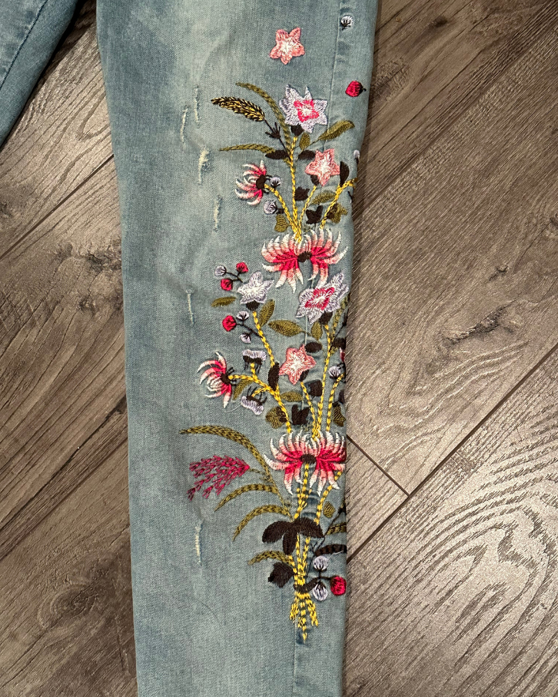Y2K Floral Embroidery Women's Skinny Jeans - Size M