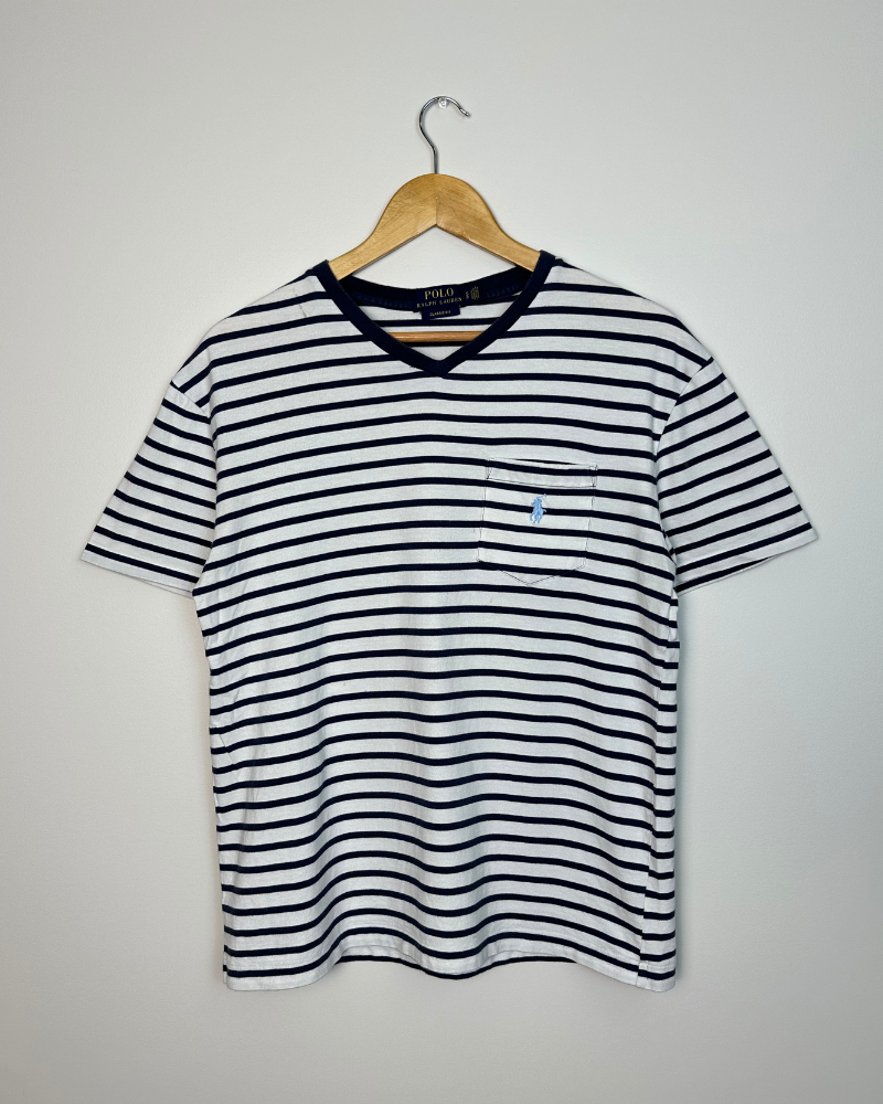 
                  
                    Polo Ralph Lauren Striped V-Neck Pocket T-Shirt - Size S
                  
                