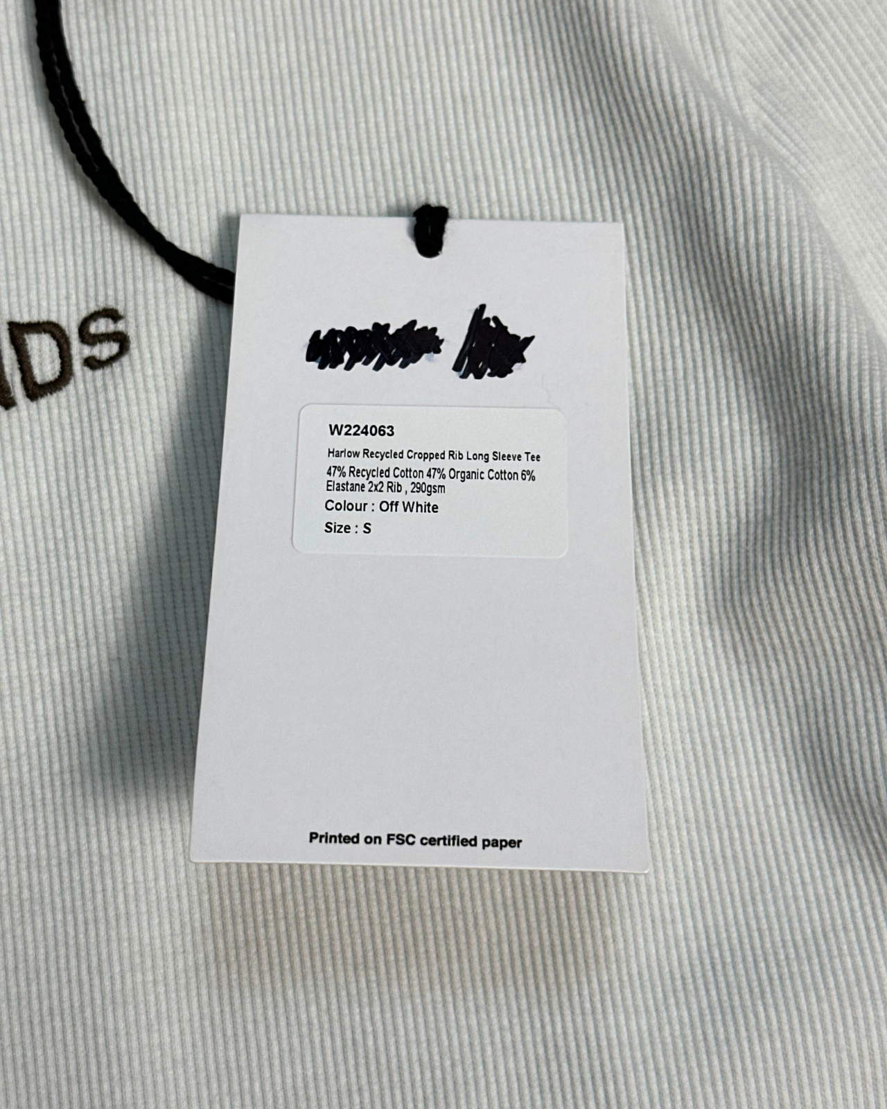 NWT - Afends Harlow Recycled Cropped Rib Long Sleeve Tee / Off White