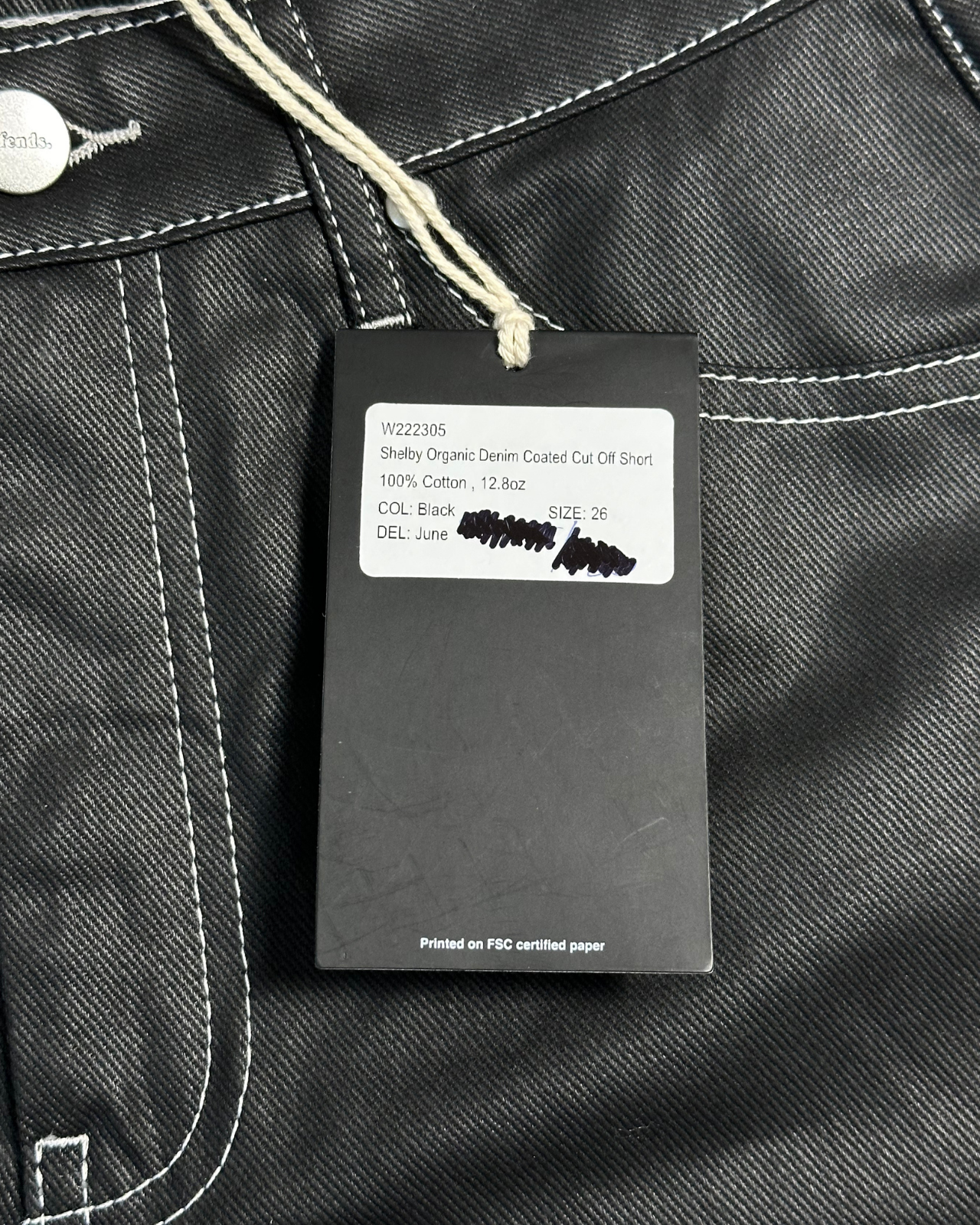 NWT - Afends Shelby Organic Denim Coated Cut Off Short / Black