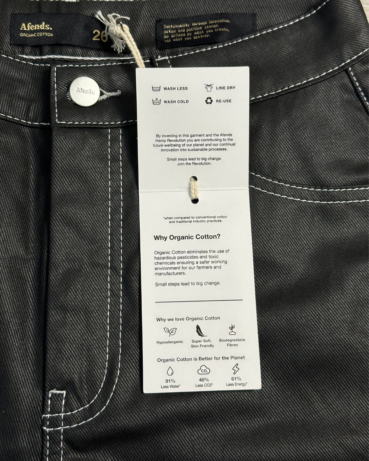 NWT - Afends Shelby Organic Denim Coated Cut Off Short / Black