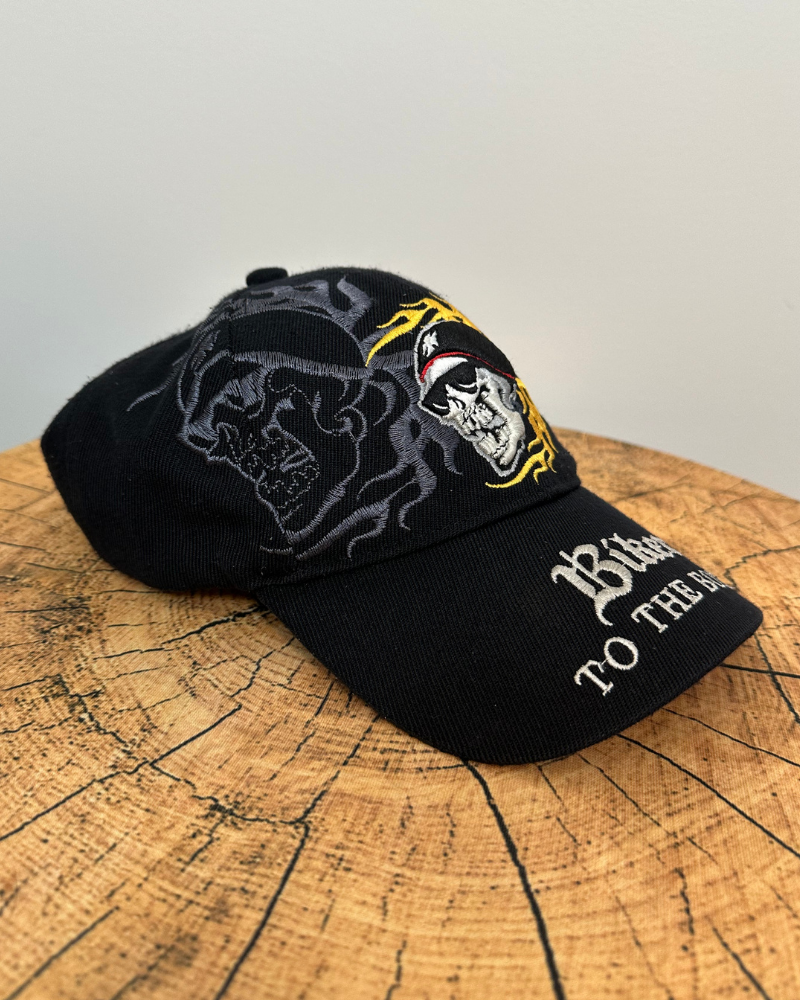 Vintage Biker To The Bone Skull Flame Cap Hat