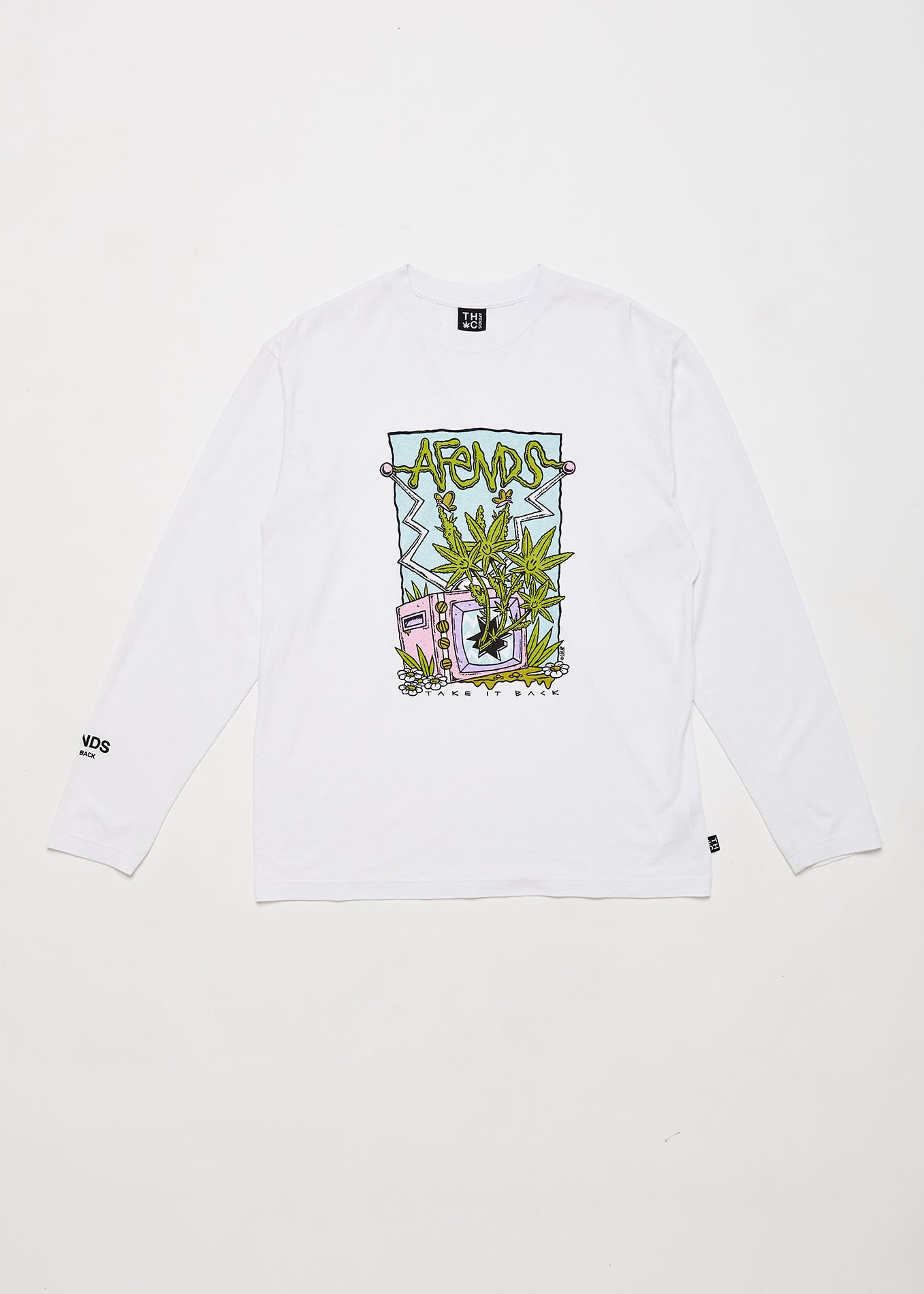 BNWT - Afends Take It Back Hemp Graphic Long Sleeve T-Shirt / White