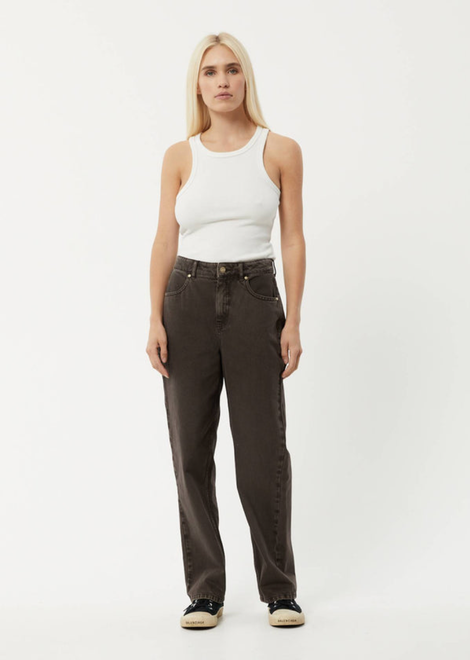 NWT - Afends Shelby Organic Denim Wide Leg Jean Long / Faded Coffee