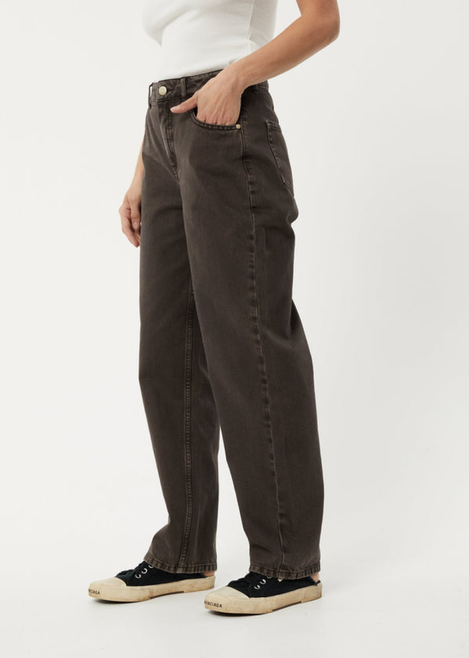 NWT - Afends Shelby Organic Denim Wide Leg Jean Long / Faded Coffee