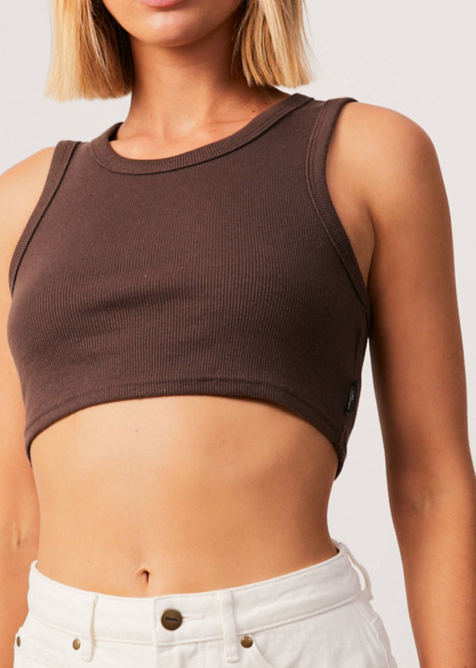 BNWT - Afends Chloe Hemp Ribbed Crop Tank / Coffee
