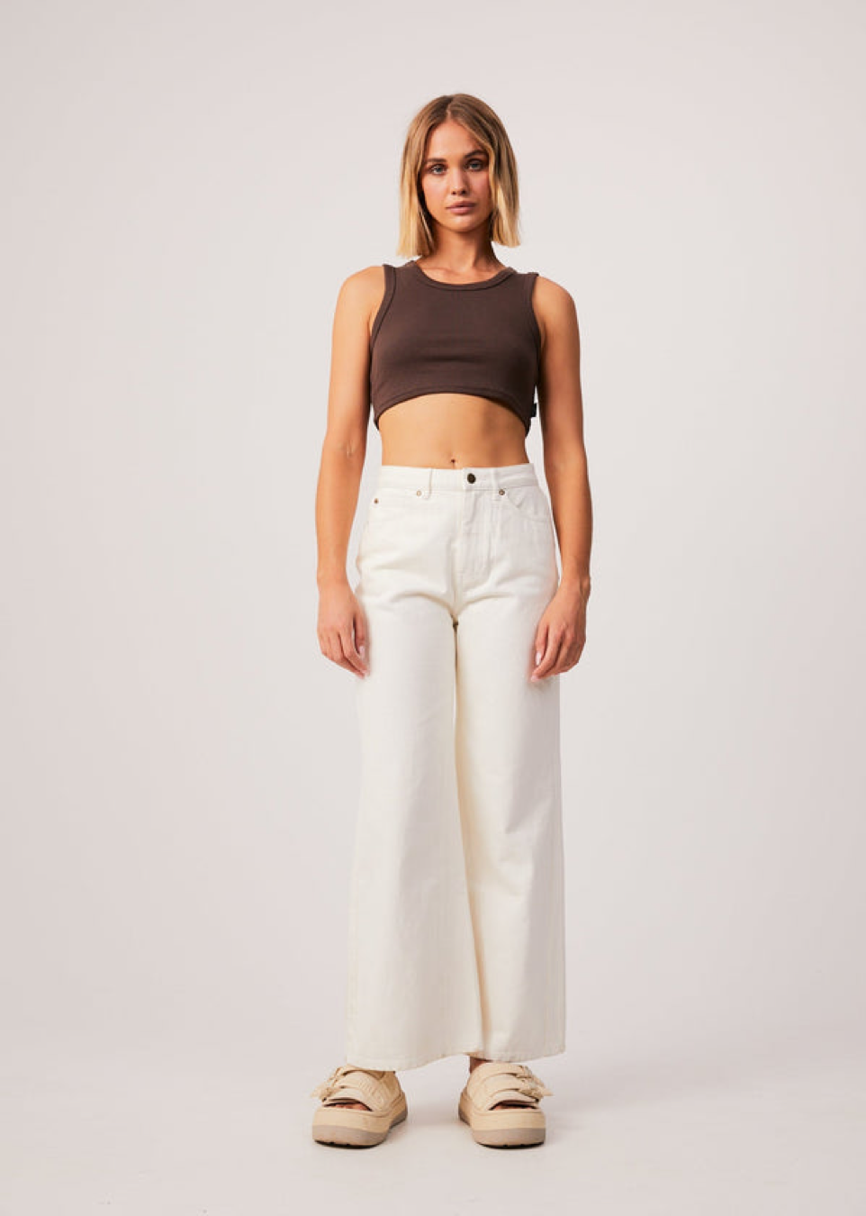 BNWT - Afends Chloe Hemp Ribbed Crop Tank / Coffee