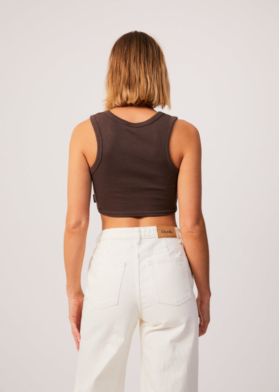 BNWT - Afends Chloe Hemp Ribbed Crop Tank / Coffee