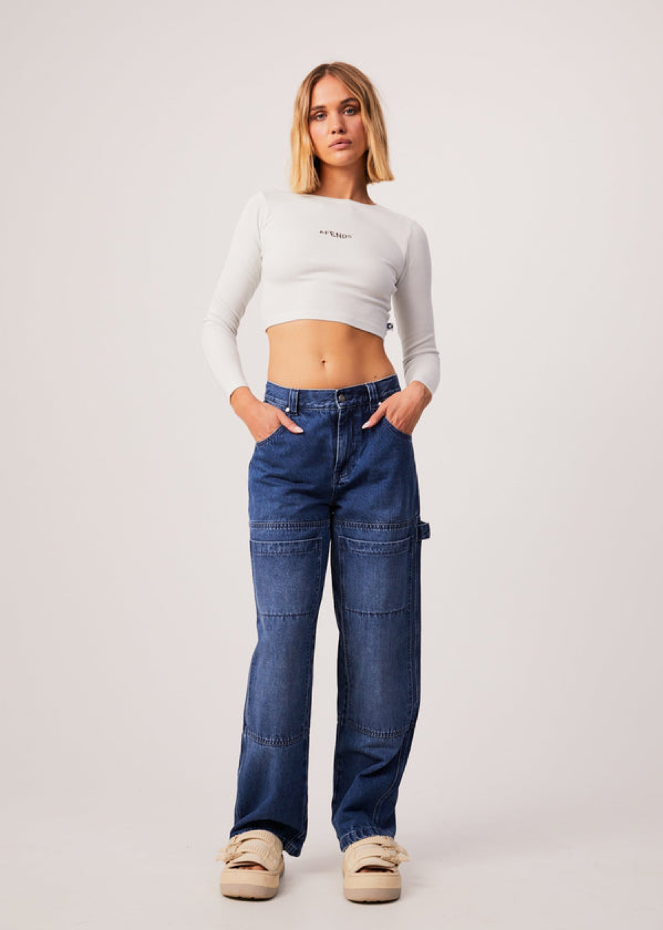 NWT - Afends Harlow Recycled Cropped Rib Long Sleeve Tee / Off White