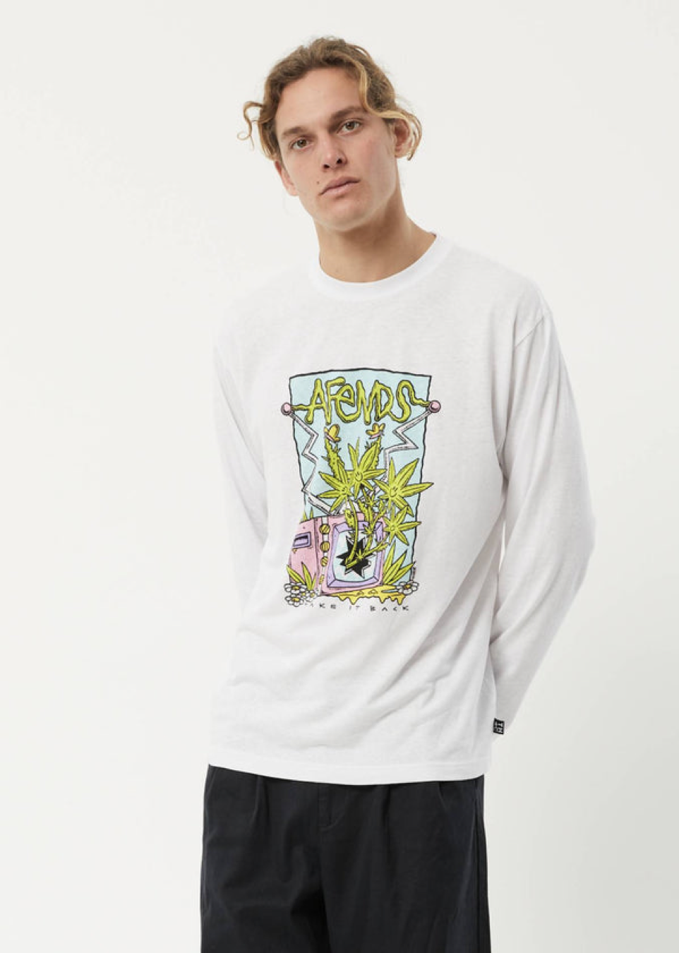 BNWT - Afends Take It Back Hemp Graphic Long Sleeve T-Shirt / White