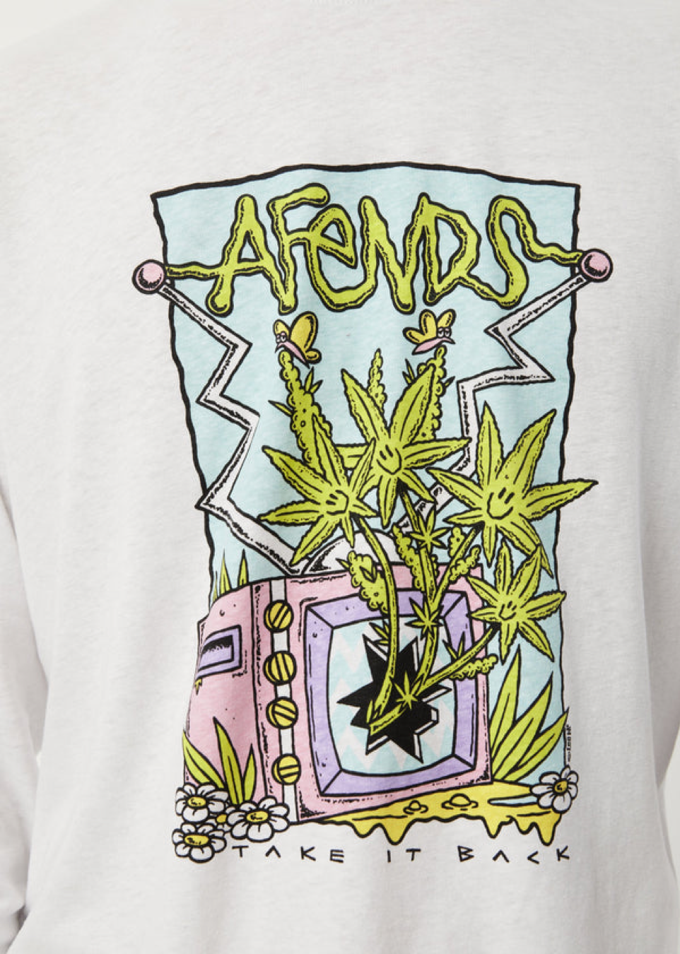 BNWT - Afends Take It Back Hemp Graphic Long Sleeve T-Shirt / White