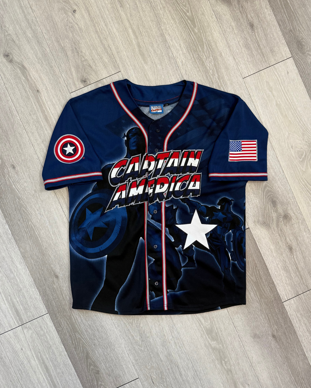 Vintage '02 Marvel Comics Captain America Baseball Jersey - Size L