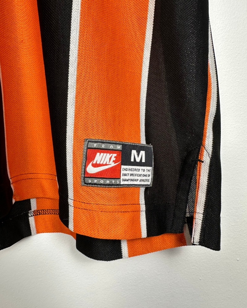
                  
                    Vintage 90's Nike Striped Orange Blank Soccer Jersey - Size M
                  
                