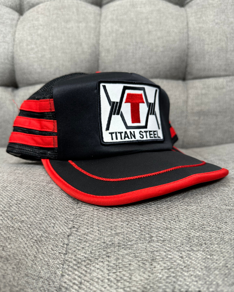 
                  
                    Vintage Titan Steel Striped Trucker Hat
                  
                