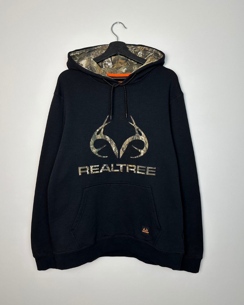 RealTree Camo Logo Black Hoodie Size L