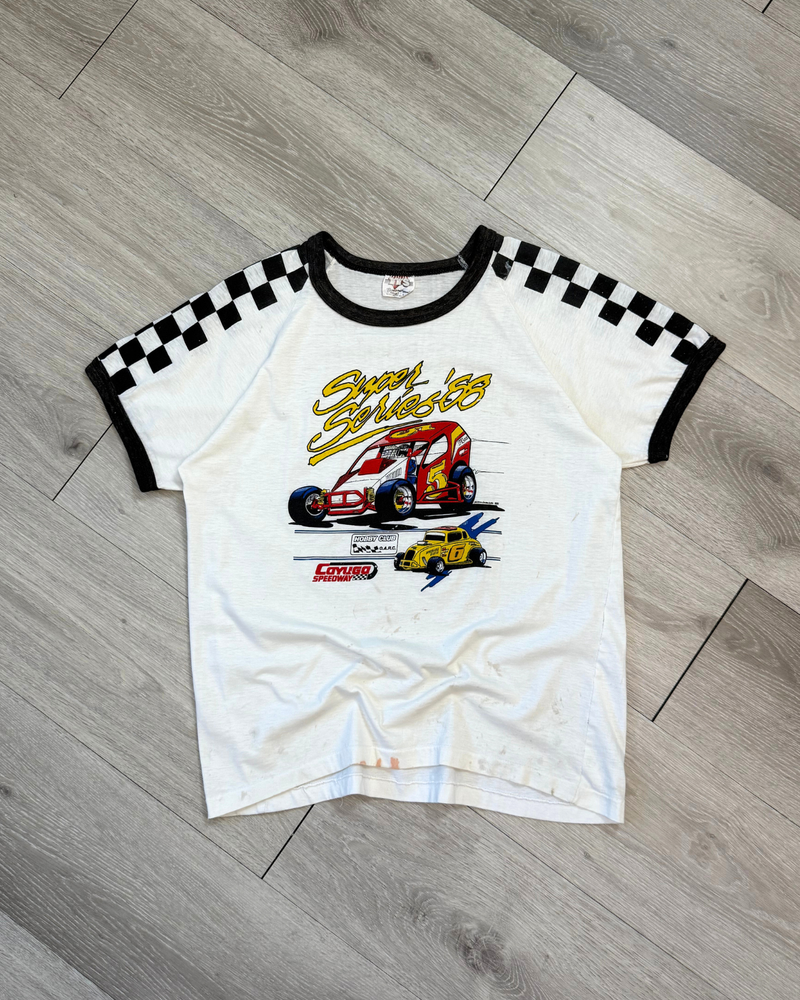 Rare Vintage '88 Super Series Cayuga Speedway Ringer T-Shirt - Size L