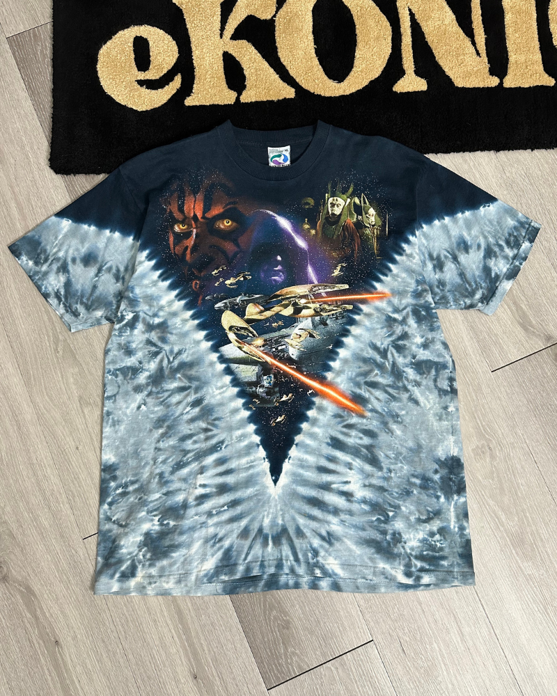 New Vintage Star Wars Episode The Phantom Menace Liquid Blue Tie-Dye T-Shirt Size XL