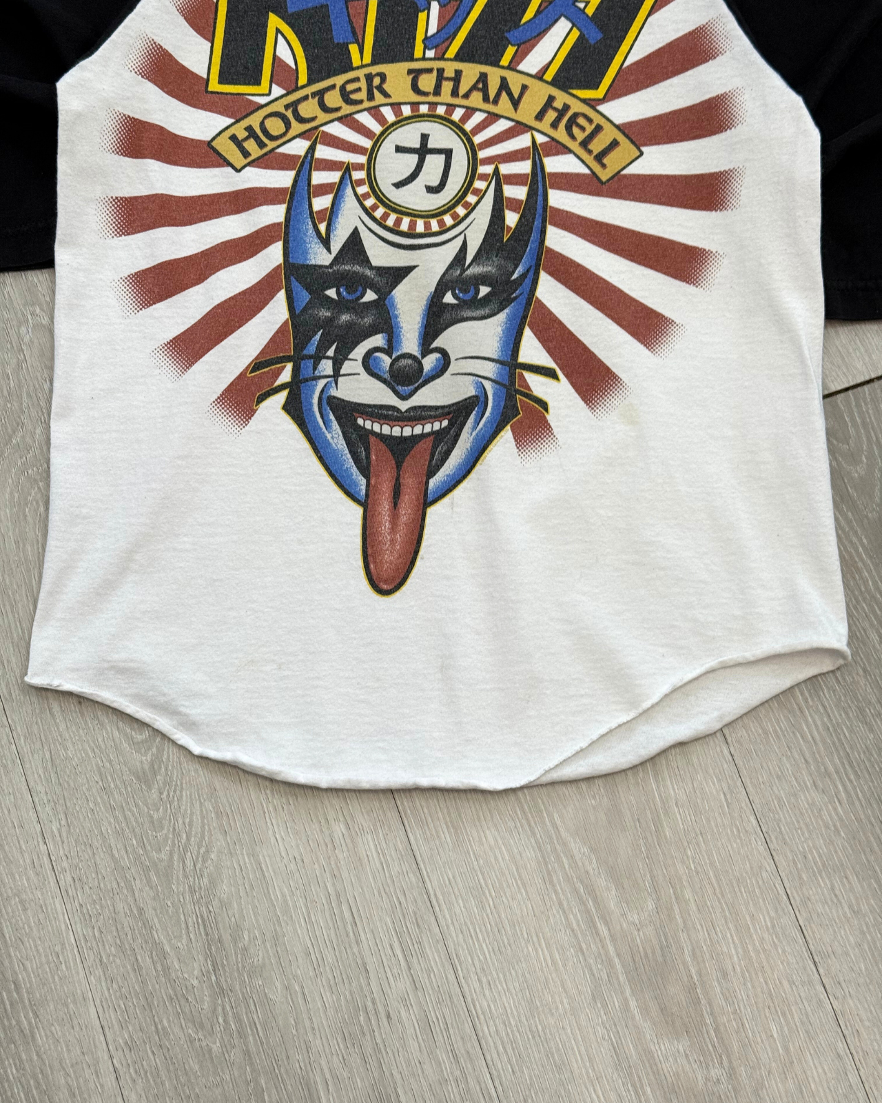 
                  
                    Vintage KISS Hotter Than Hell Raglan 3/4 Sleeve Shirt - Size S
                  
                