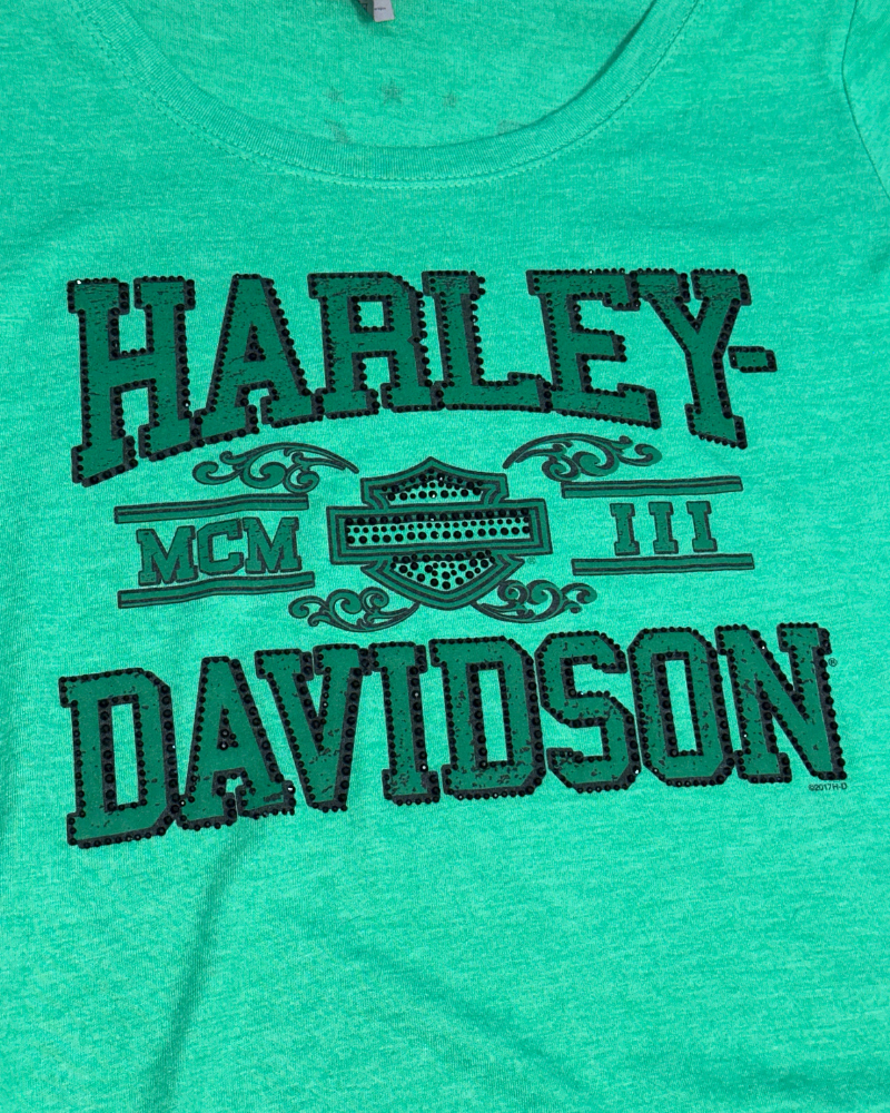 
                  
                    '17 Harley Davidson Bellevue Washington Rhinestone Women's T-Shirt - Size L
                  
                