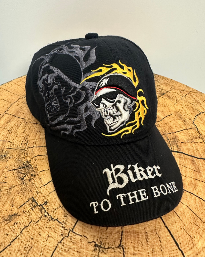 Vintage Biker To The Bone Skull Flame Cap Hat