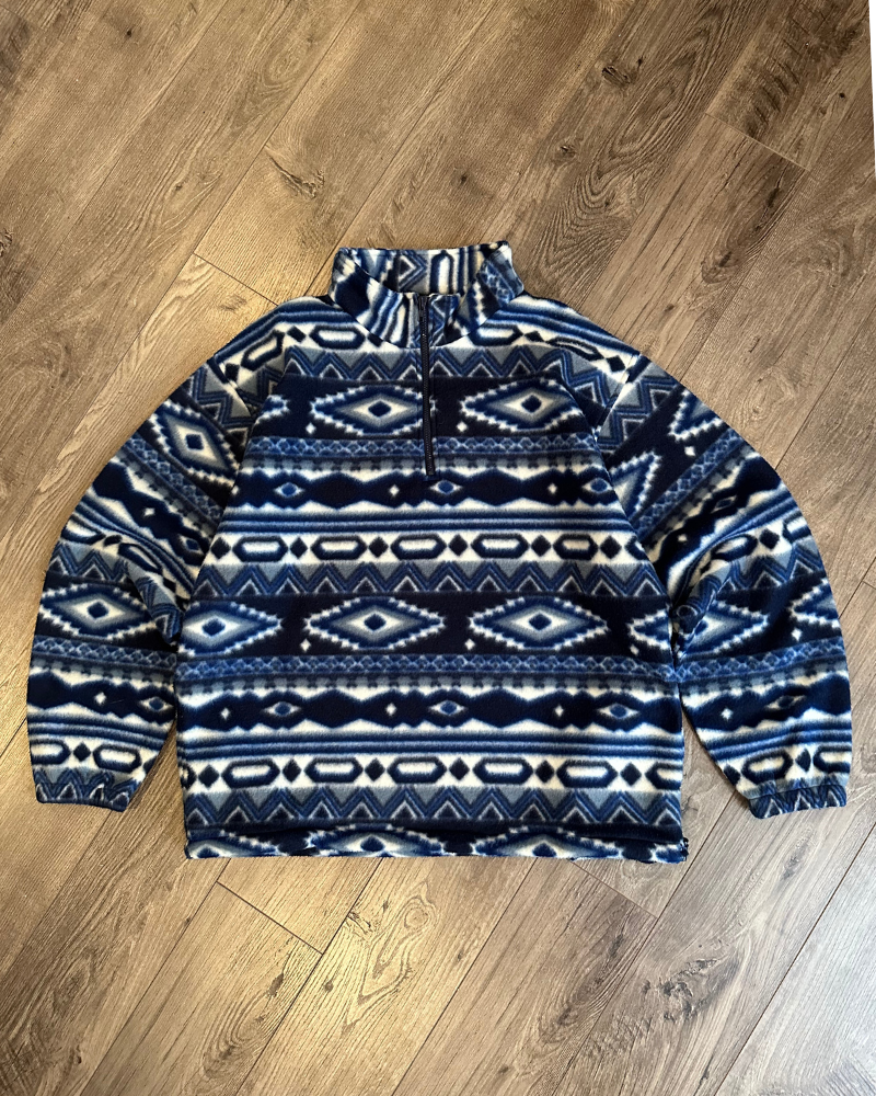 Vintage Aztek Pattern 1/4 Zip Fleece Jacket - Size XL